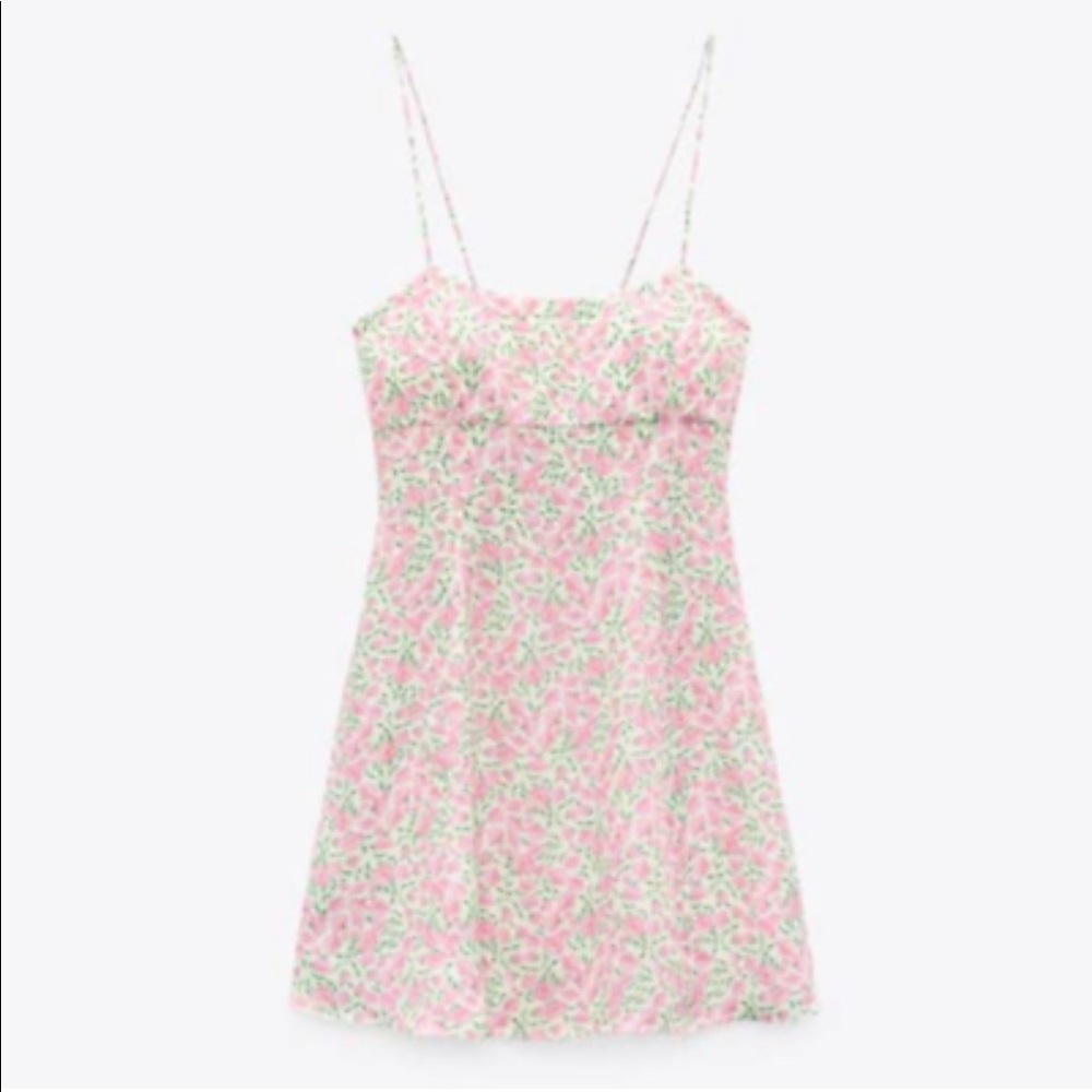 Zara pink floral satin minidress! Great condition